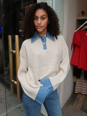Harvey Sweater in Superlight Denim/Oatmeal