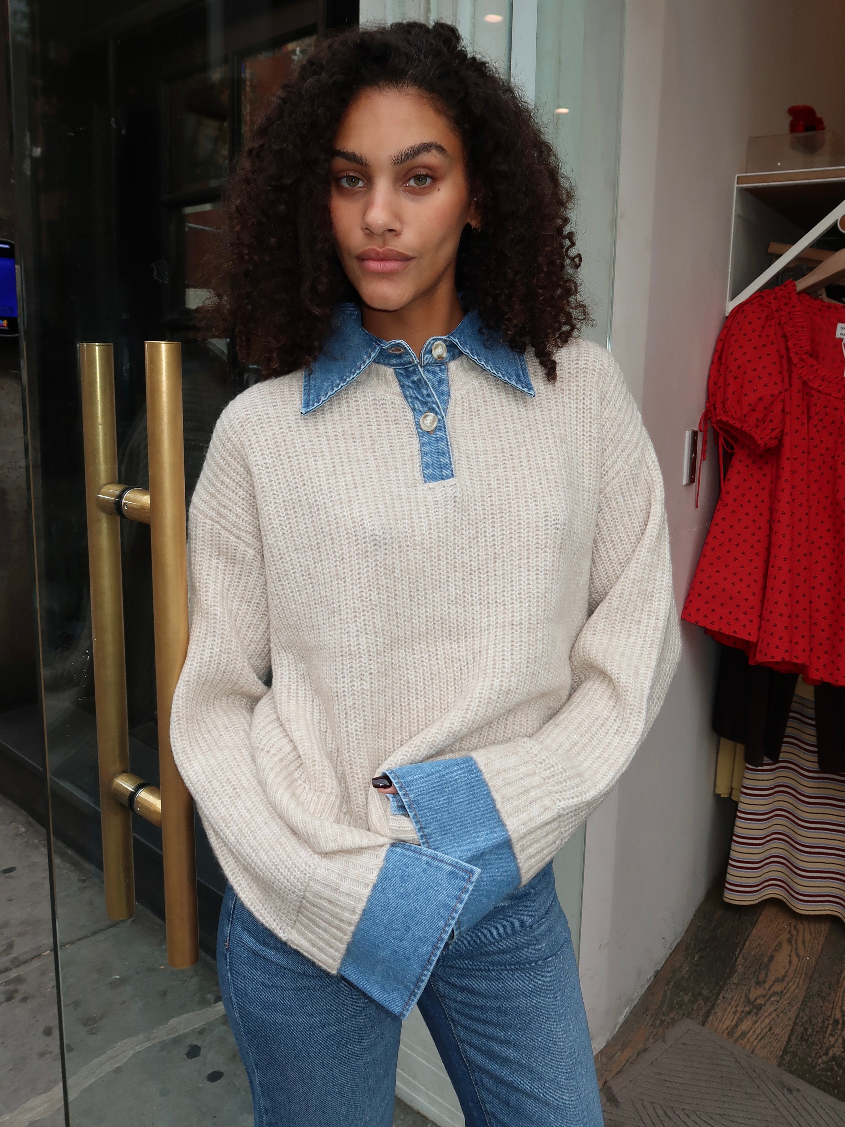 Harvey Sweater in Superlight Denim/Oatmeal