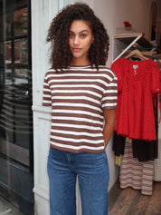 Linen Poppy Tee in Brown/Cream Stripe