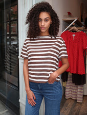 Linen Poppy Tee in Brown/Cream Stripe