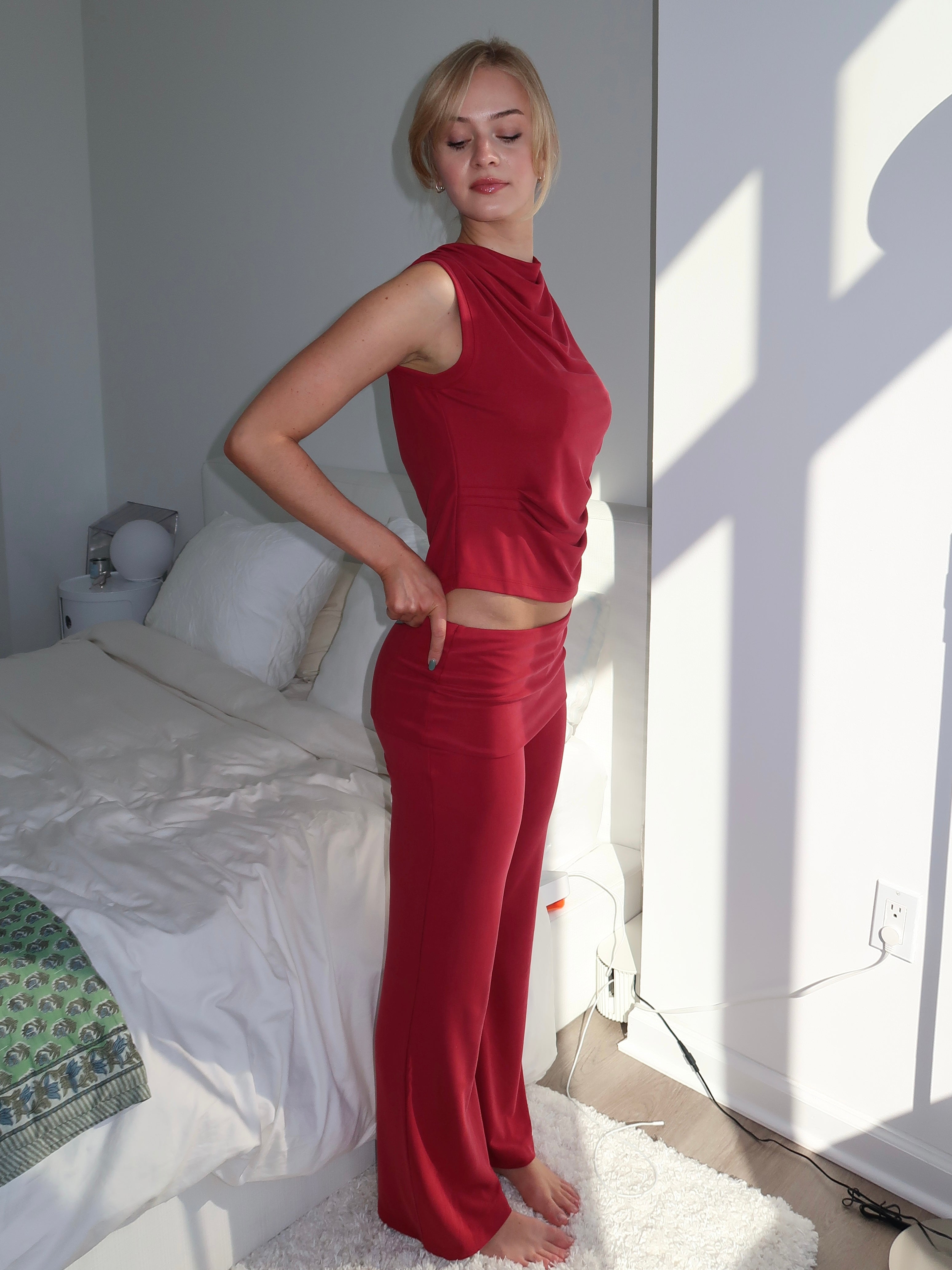 Foldover Pants in Raspberry