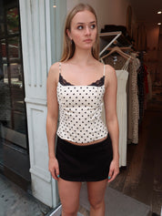 Cannes Satin Lace Top in Ivory Dot