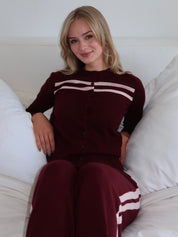 Stripe Knit Cardigan in Raspberry Cream