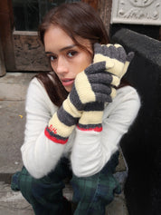 Striped Gloves in Butter Charcoal