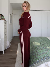 Stripe Knit Pant in Raspberry Cream