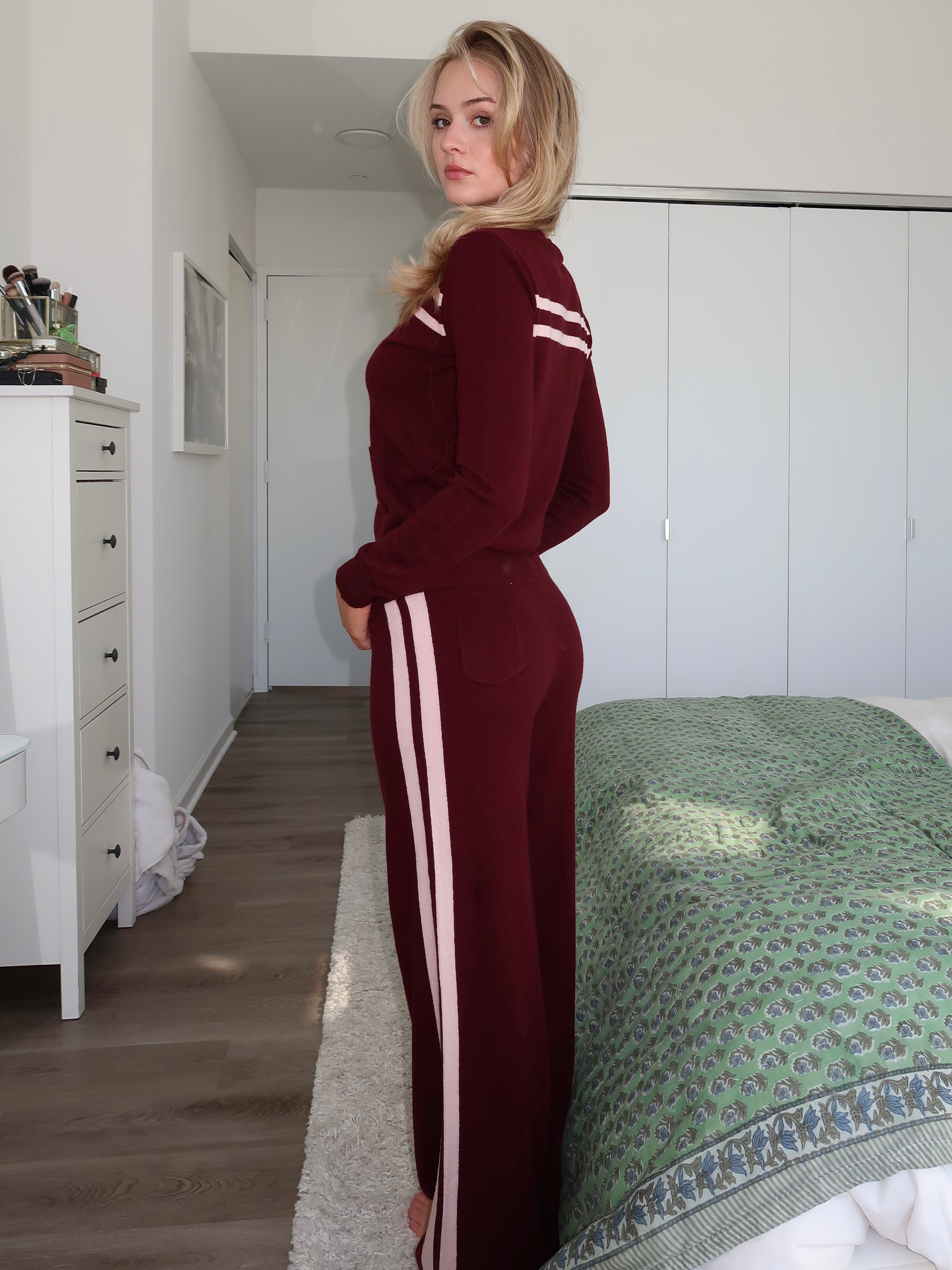 Stripe Knit Pant in Raspberry Cream