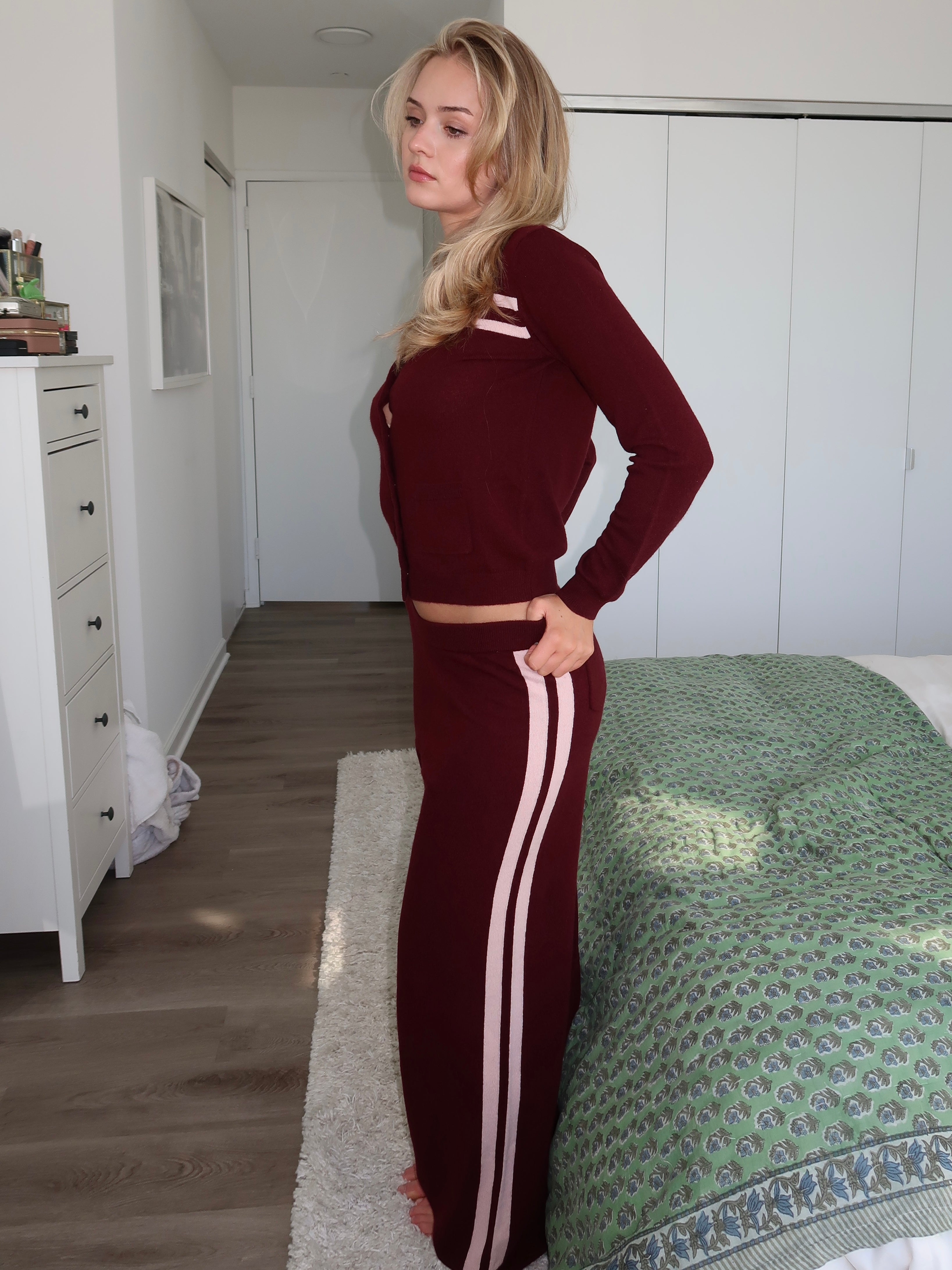 Stripe Knit Pant in Raspberry Cream