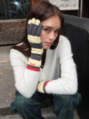 Striped Gloves in Butter Charcoal