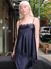 Tansy Satin & Lace Cami in Navy