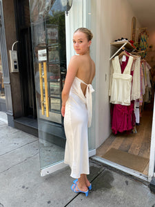 Macy Strapless Midi Dress in Pearl