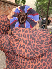 Knitted Scrunchie in Burg Navy Stripe