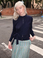 Venna Wrap Merino Wool Cardigan in Navy