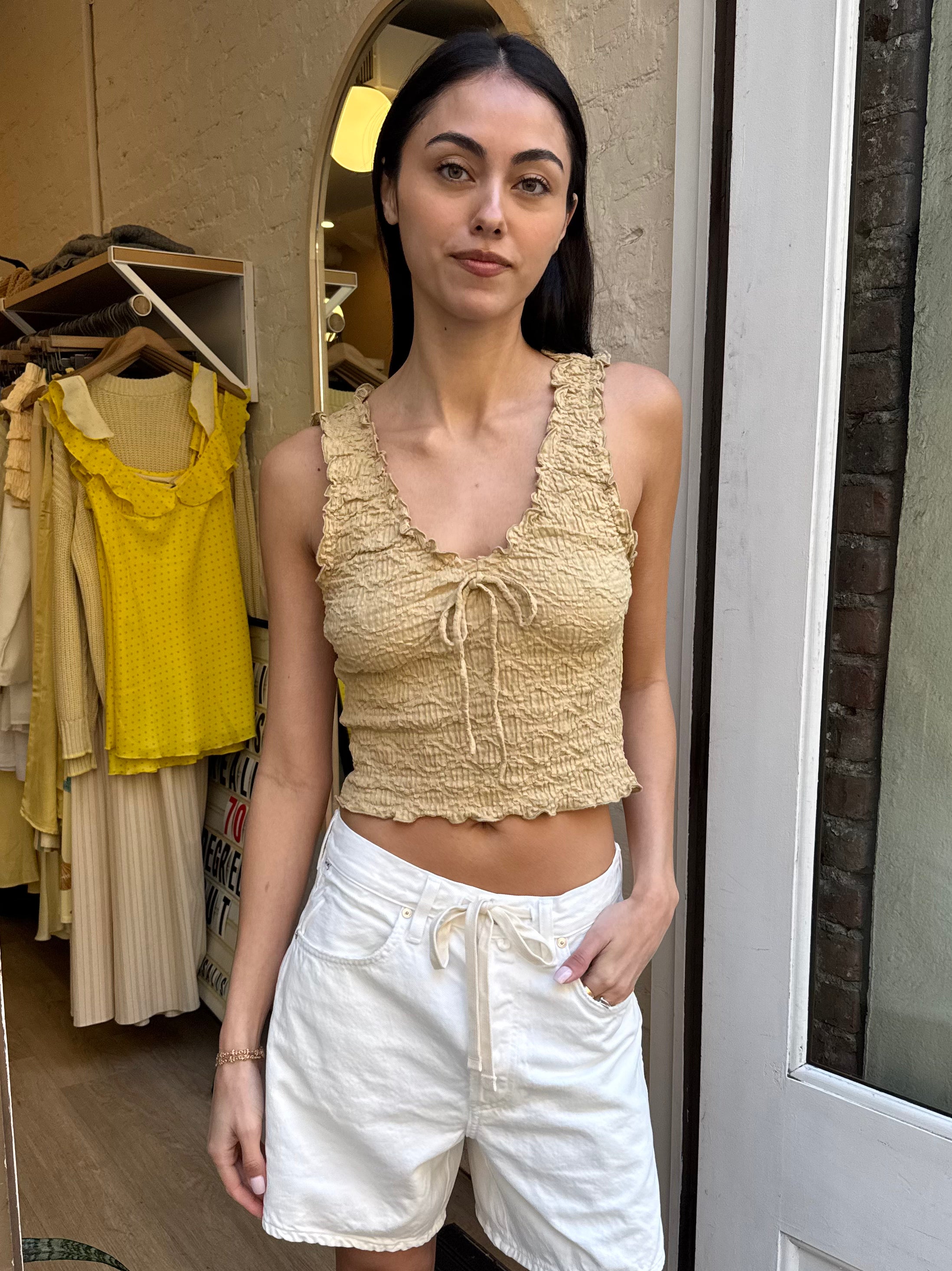 Anastasia Ruffle Top in Mocha