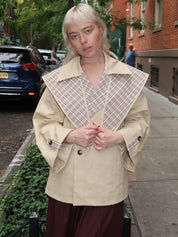 Jerry Reversible Crop Trench in Ginger Check Stone