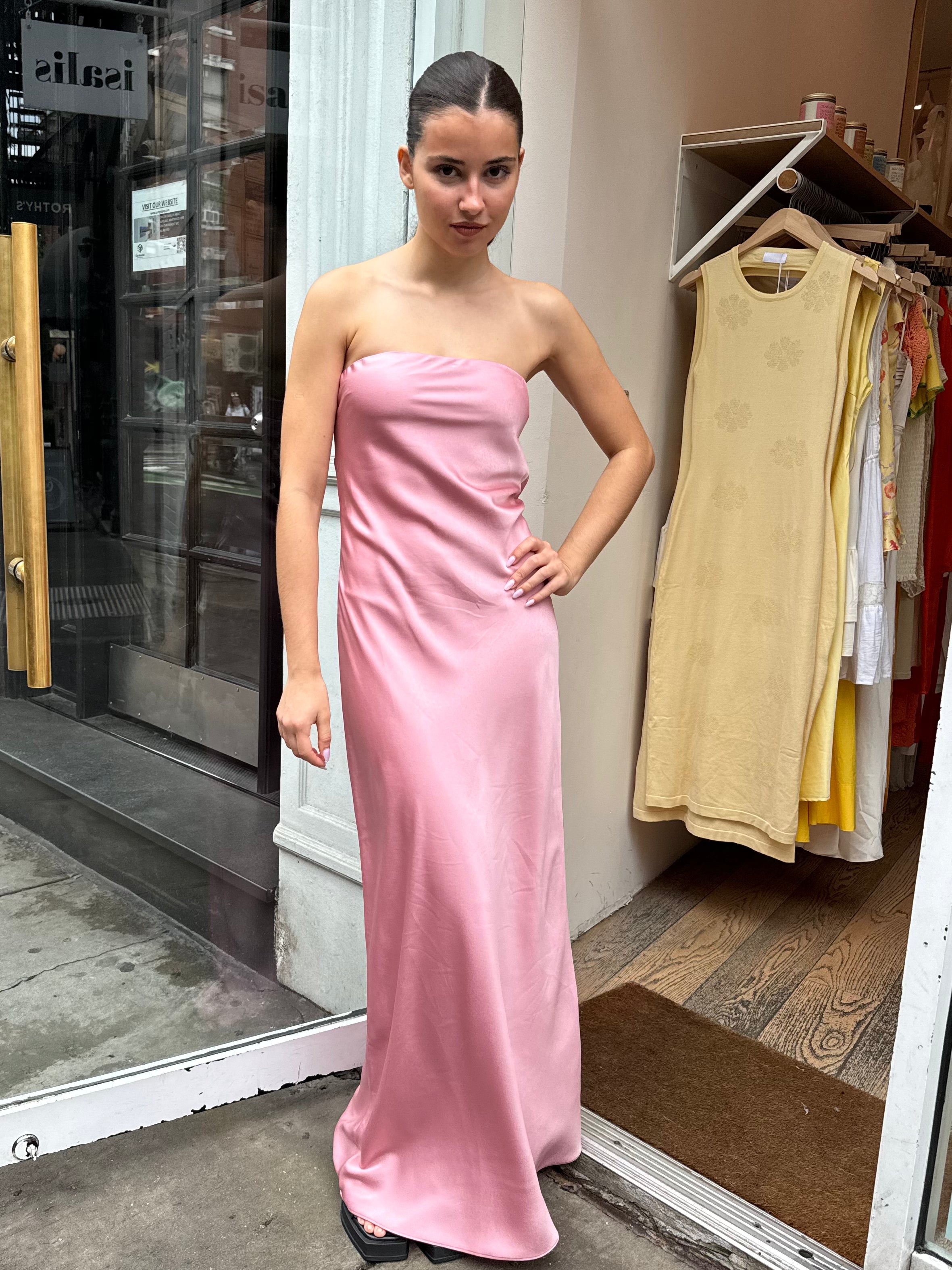 Petal Strapless Maxi Dress in Coral Pink