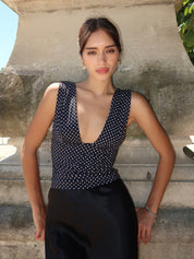 Liza Top in Black Polka Dot