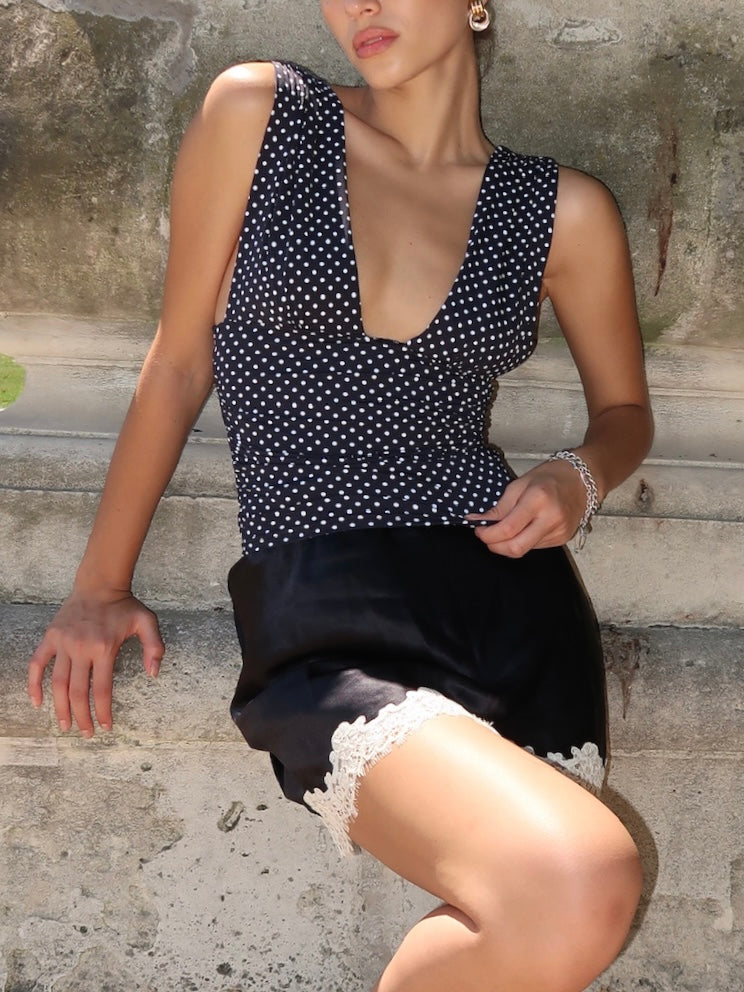 Liza Top in Black Polka Dot