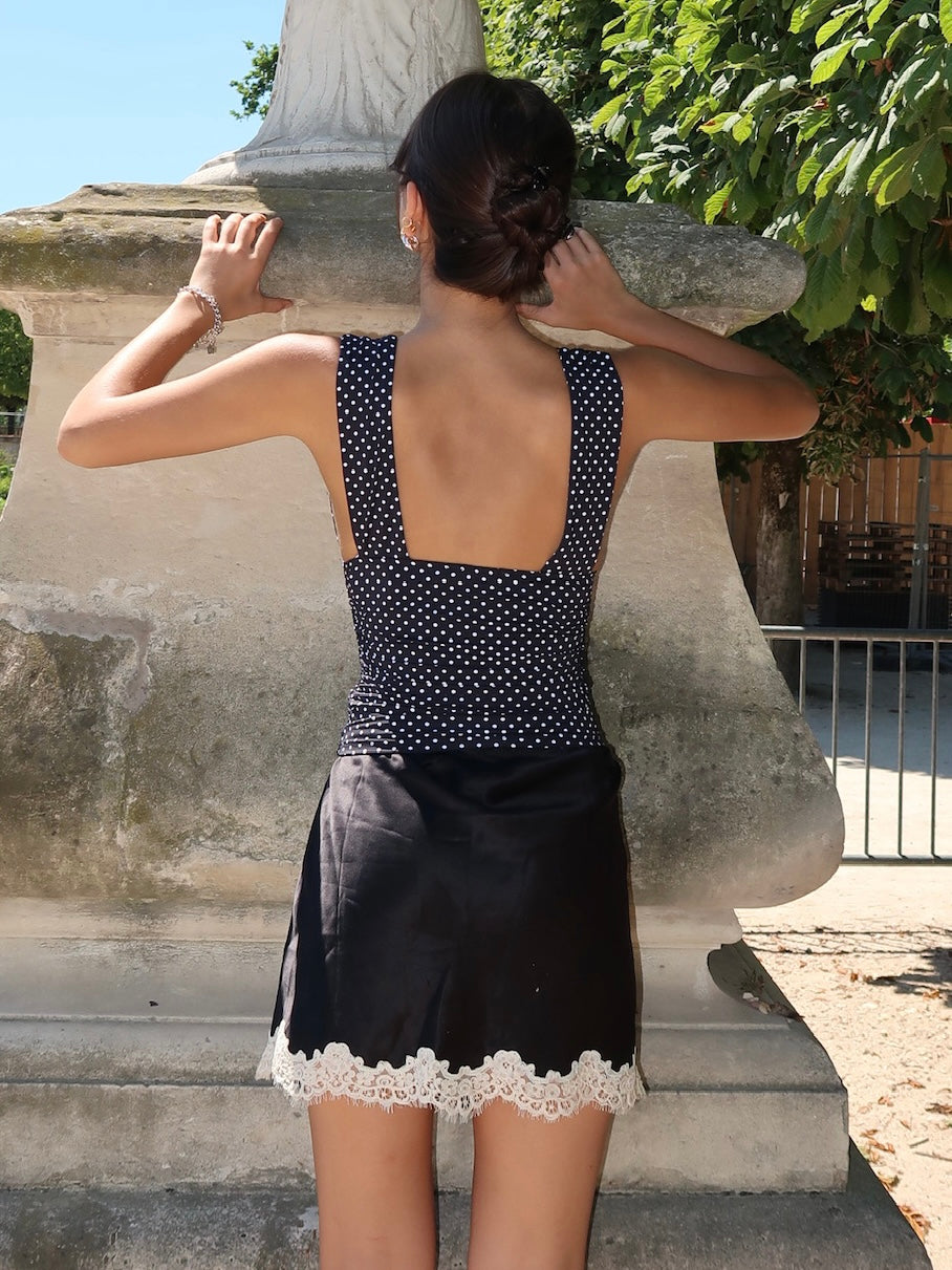 Liza Top in Black Polka Dot
