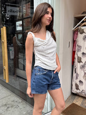 Lorie Asym Top in Ivory Stripe