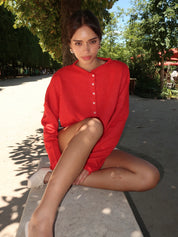 Pisces Button Down Cardigan in Red