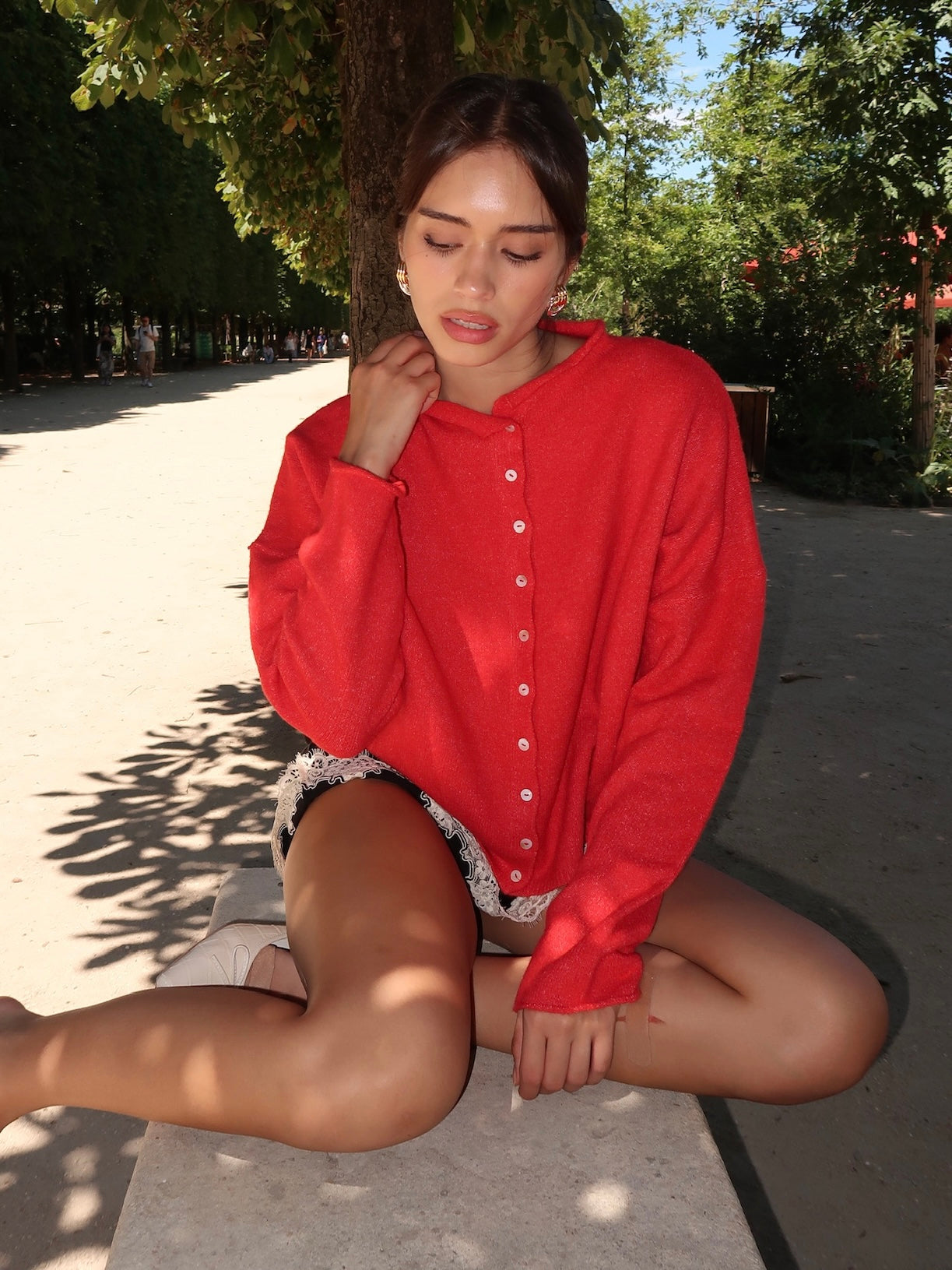 Pisces Button Down Cardigan in Red