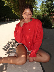 Pisces Button Down Cardigan in Red