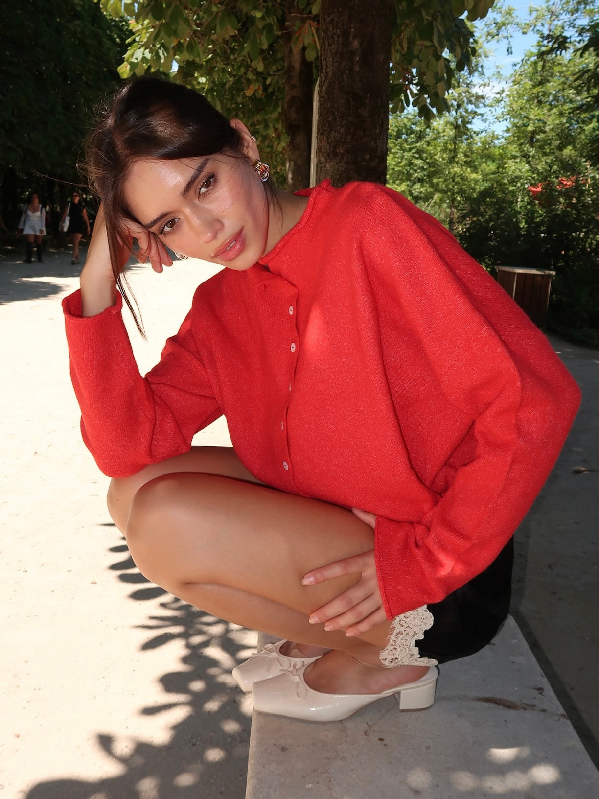 Pisces Button Down Cardigan in Red