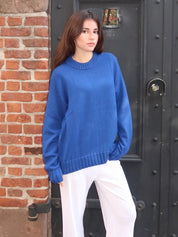 Cotton Cashmere Crewneck Sweater in Azure