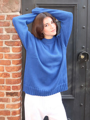 Cotton Cashmere Crewneck Sweater in Azure