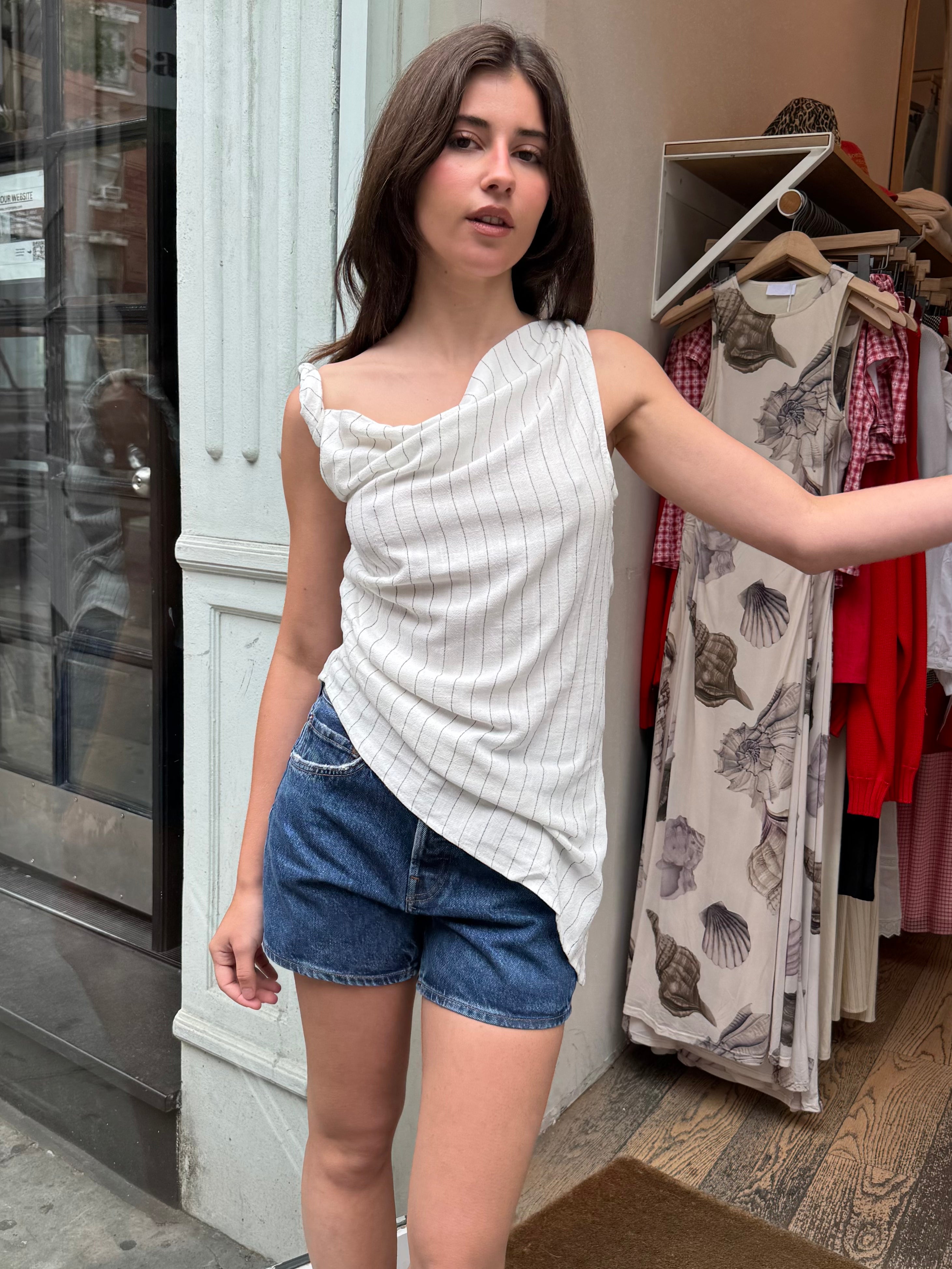 Lorie Asym Top in Ivory Stripe