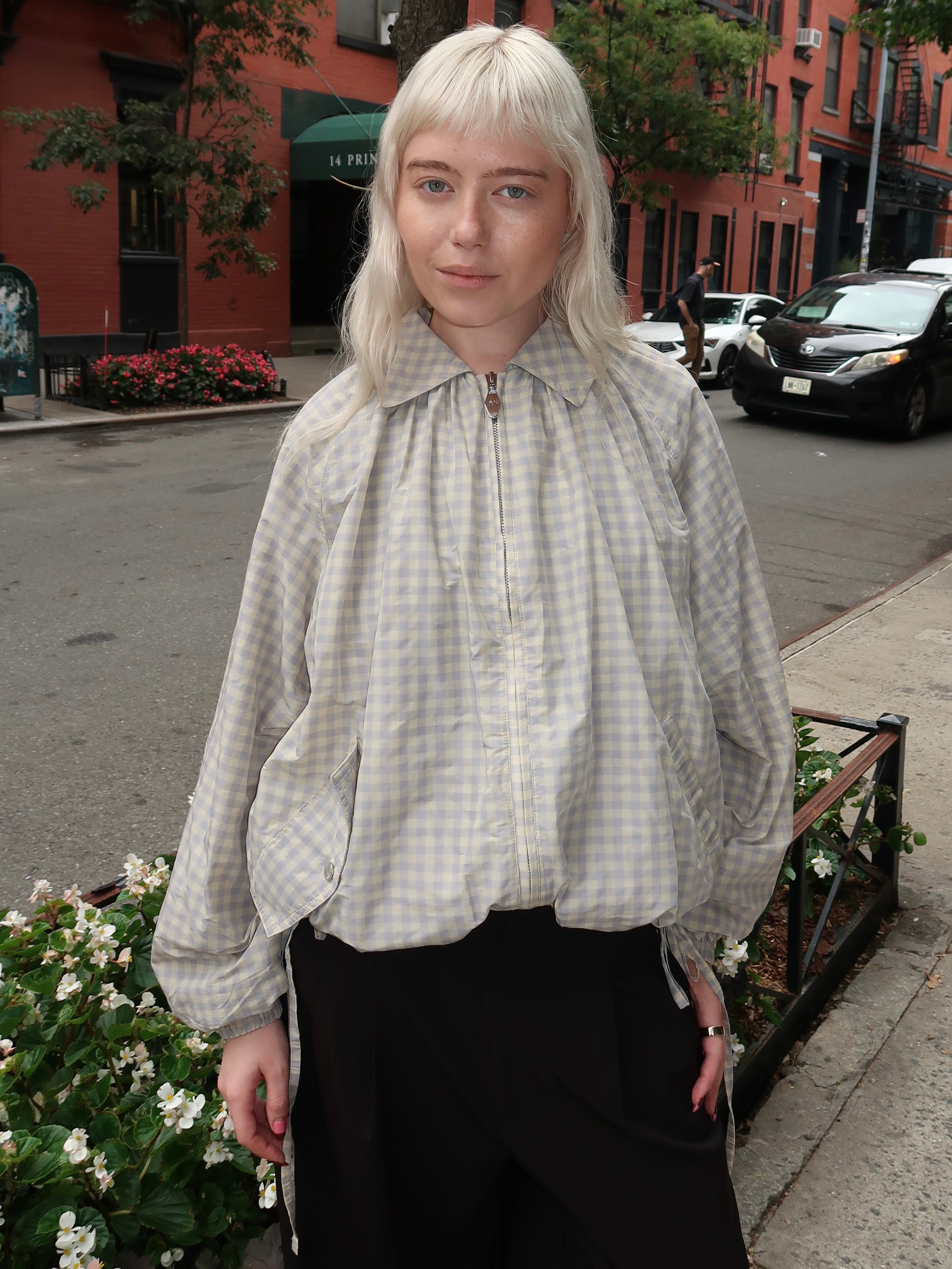 Lailah Lightweight Bomber in Oyster Gingham