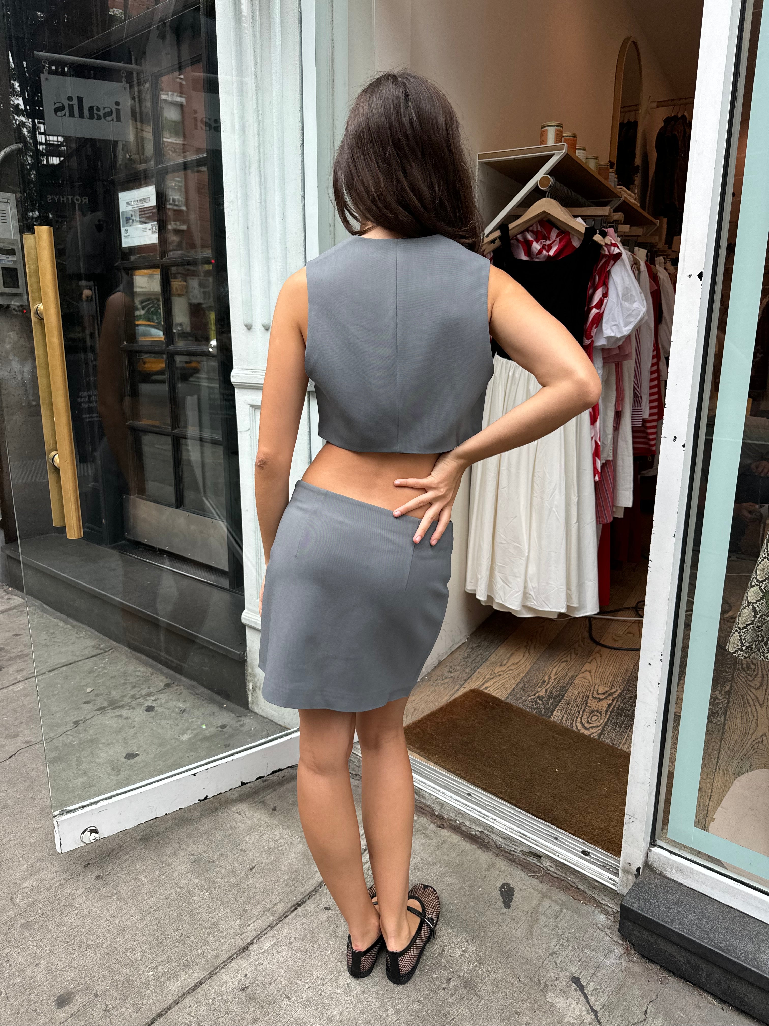 Suree Cropped Vest in Steel Blue – Isalis