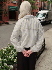 Lailah Lightweight Bomber in Oyster Gingham