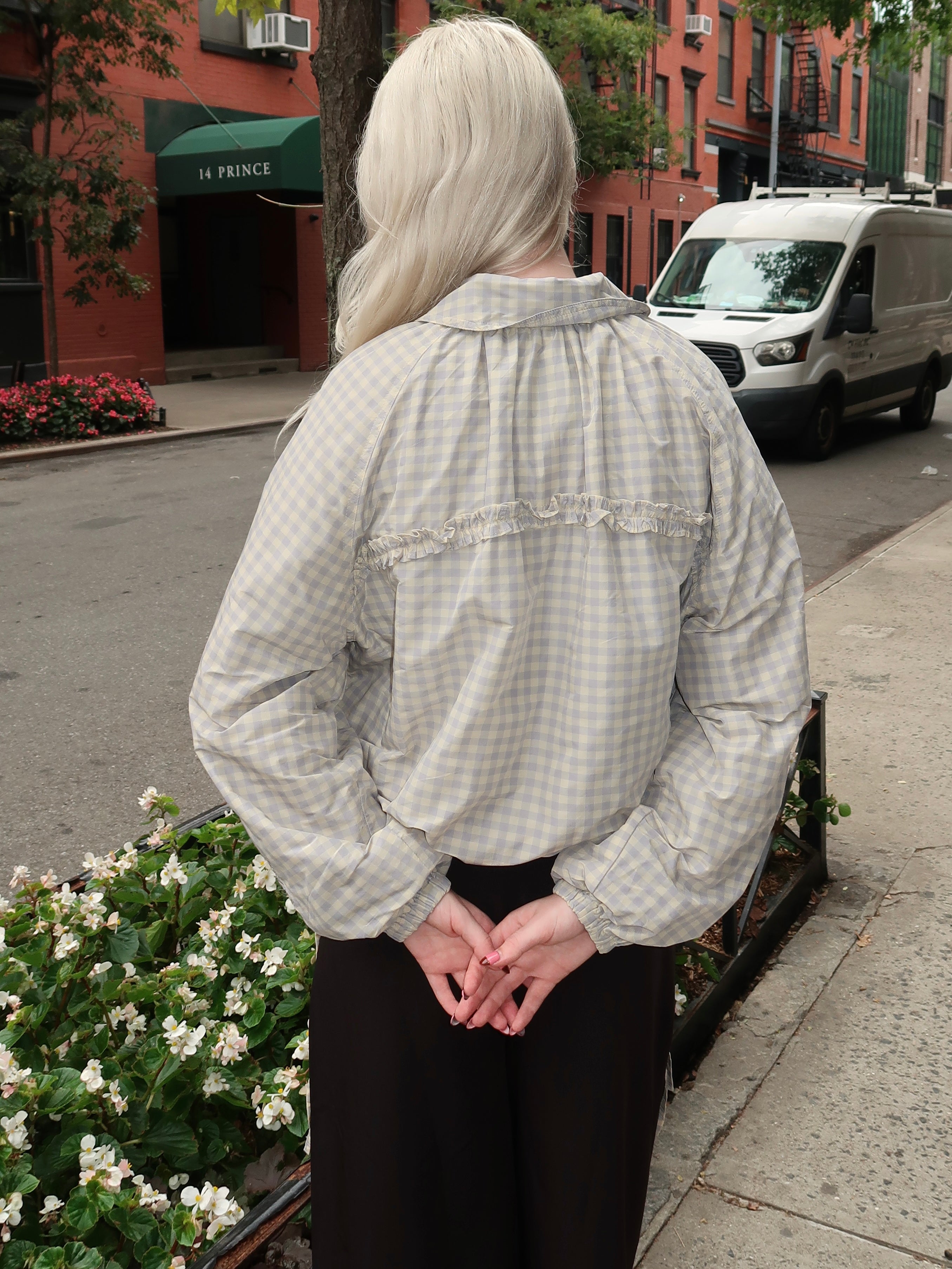 Lailah Lightweight Bomber in Oyster Gingham