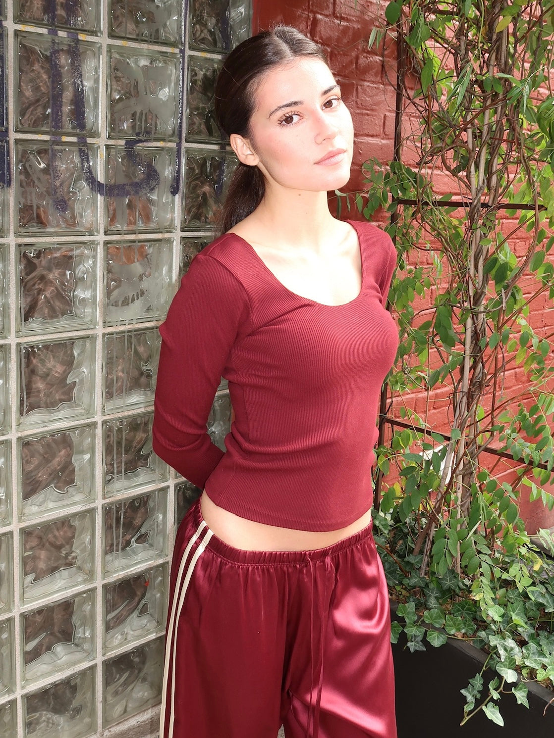 The Rib Scoop Long Sleeve in Oxblood