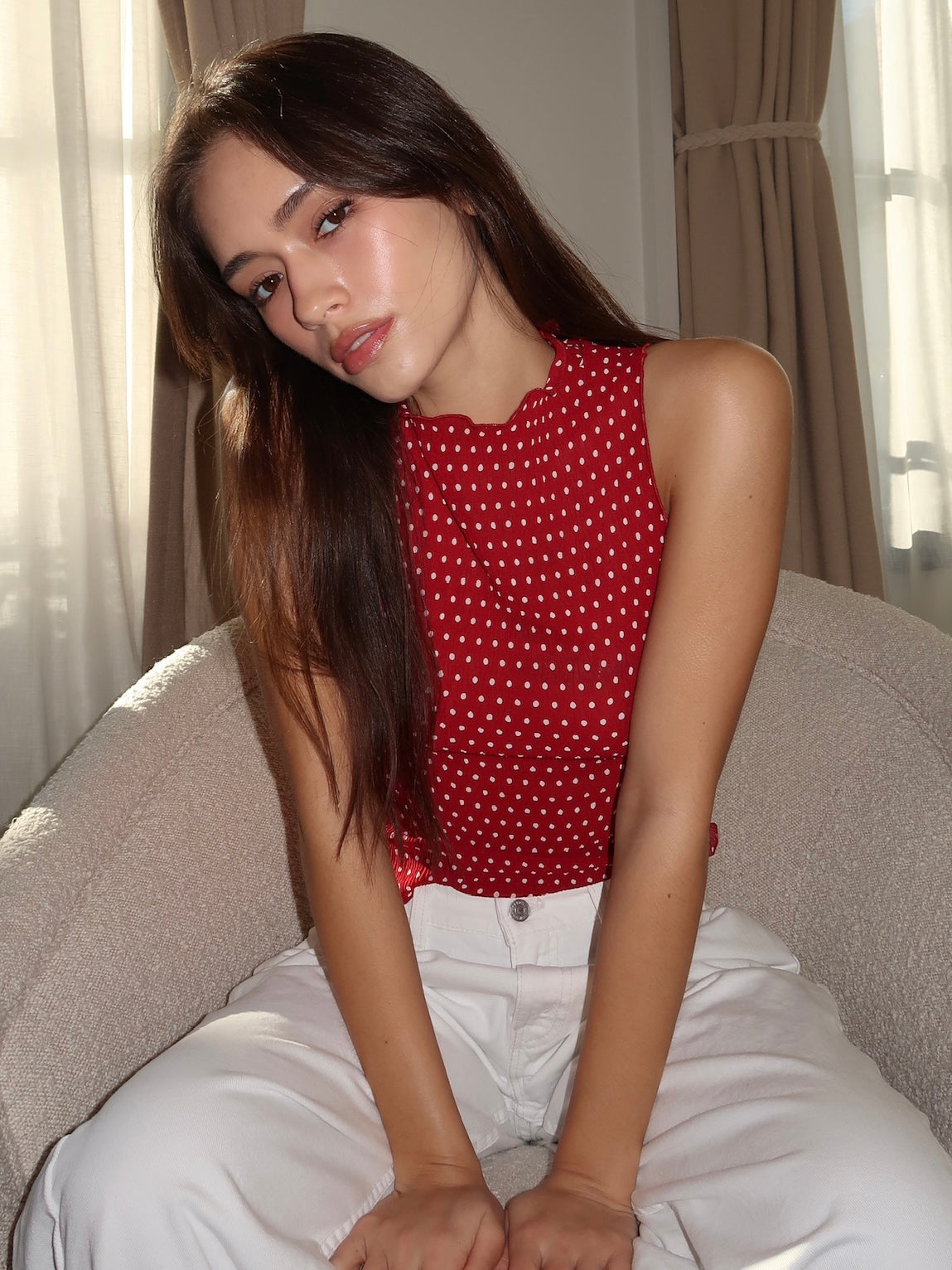 Karla Sheer Top in Wine Dot