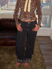 Sylvie Reversible Jean in Asphalt Wash/Check