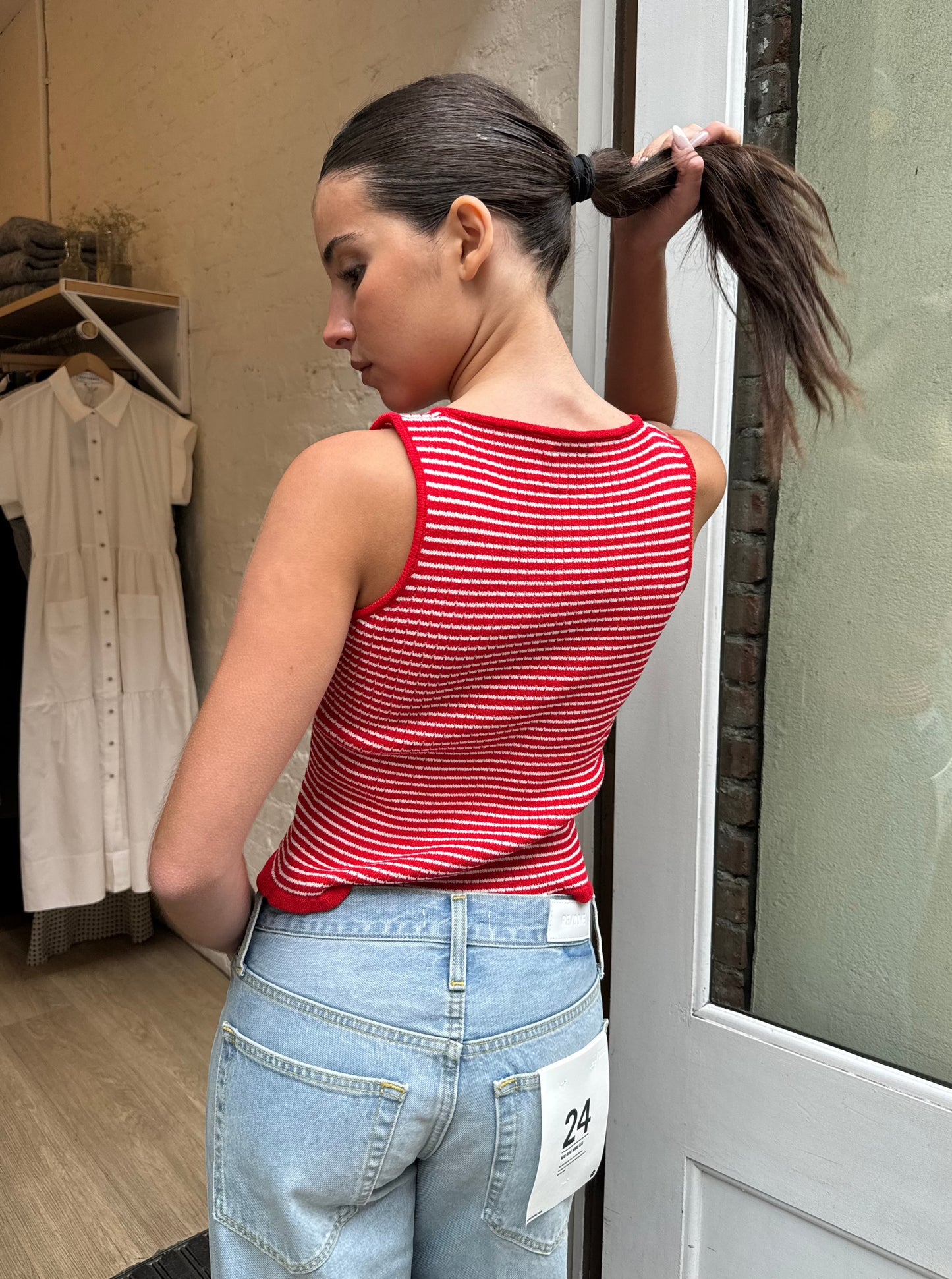 Aquiles Knit Top in Red & White