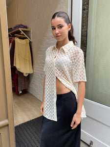 Harmony Checkered Mesh Button Down in White Noise