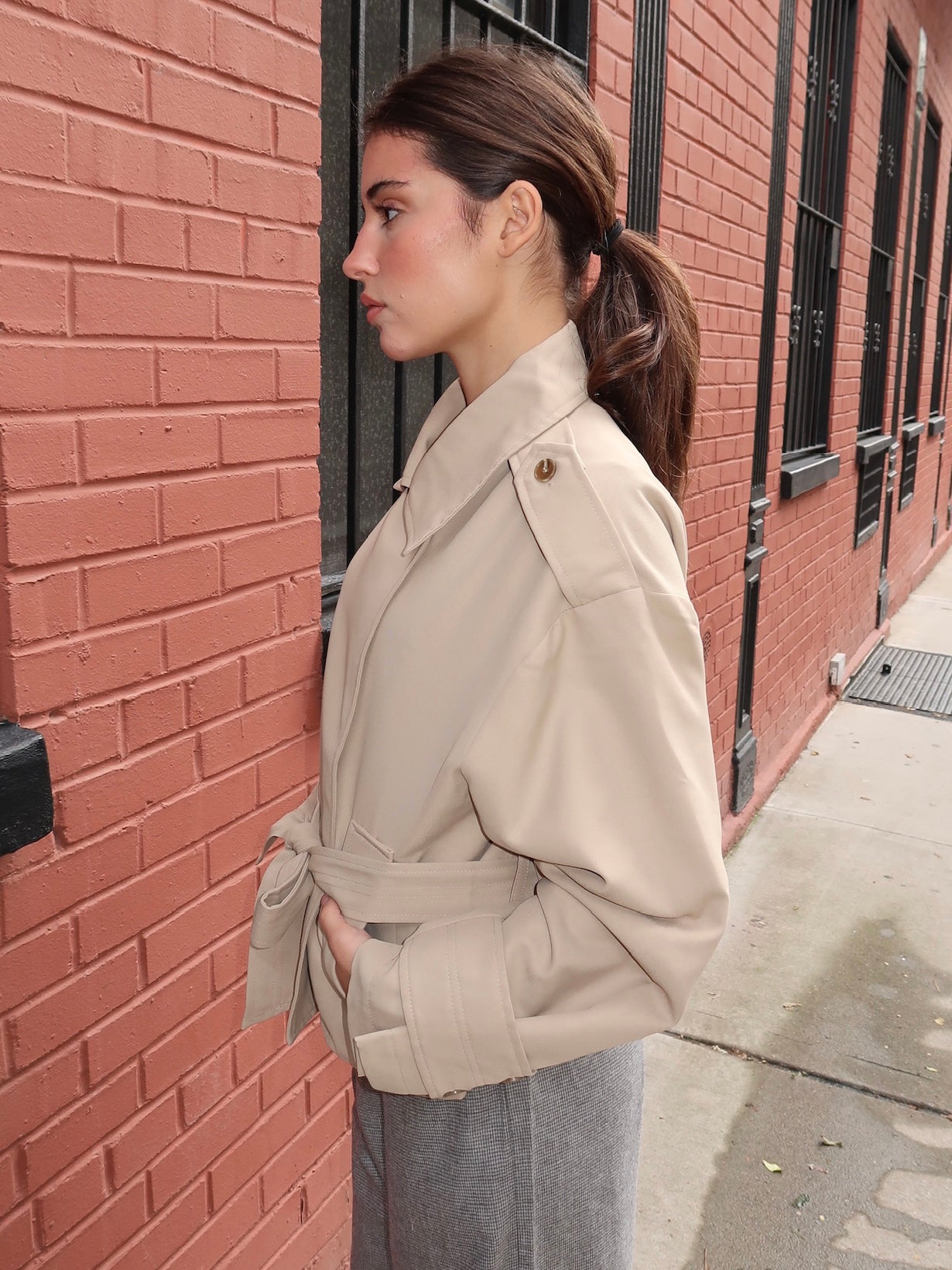 Deanda Cropped Trench in Beige