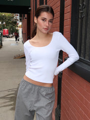 The Rib Scoop Long Sleeve in Powder