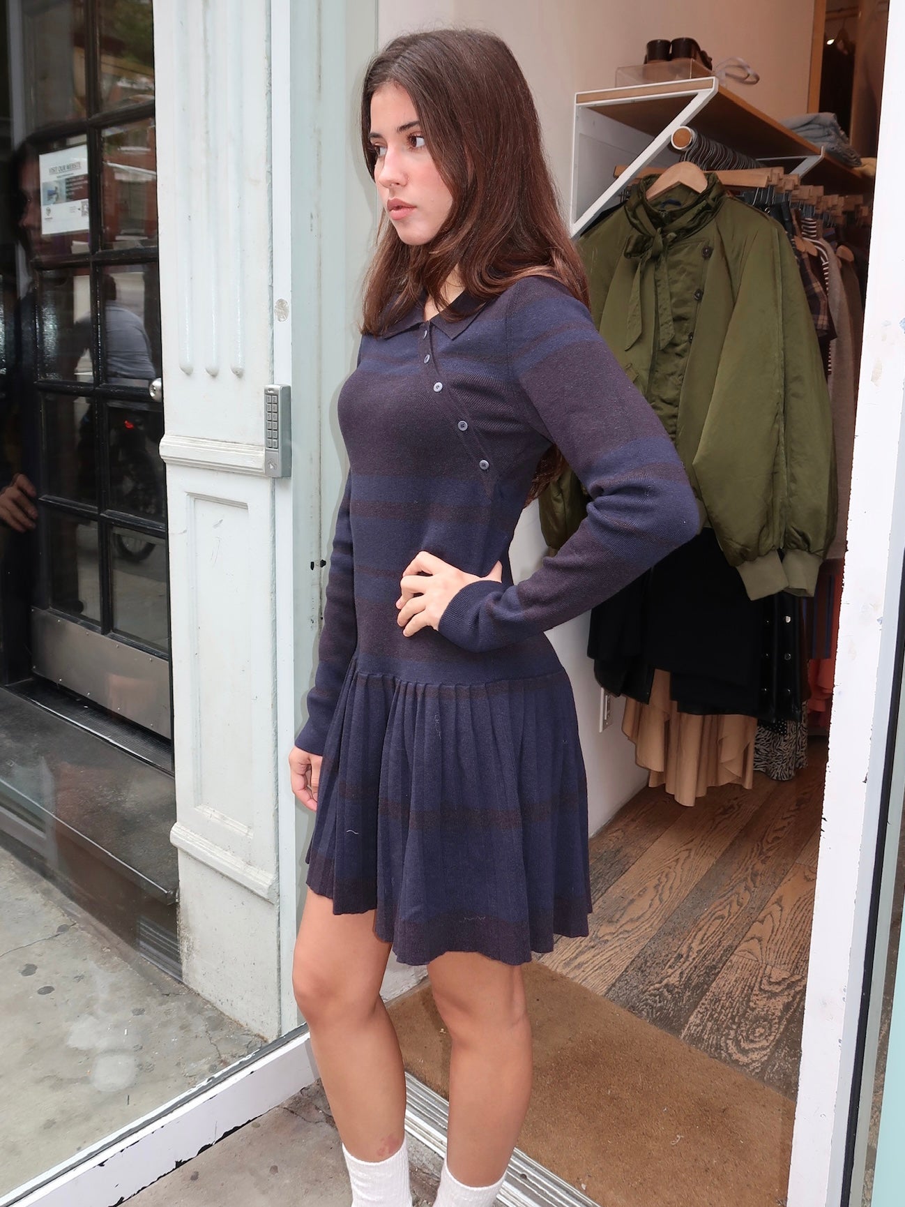 Dark Stripes Tashi Knitted Dress in Black