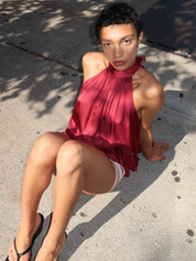 Empress Halter Top in Burgundy