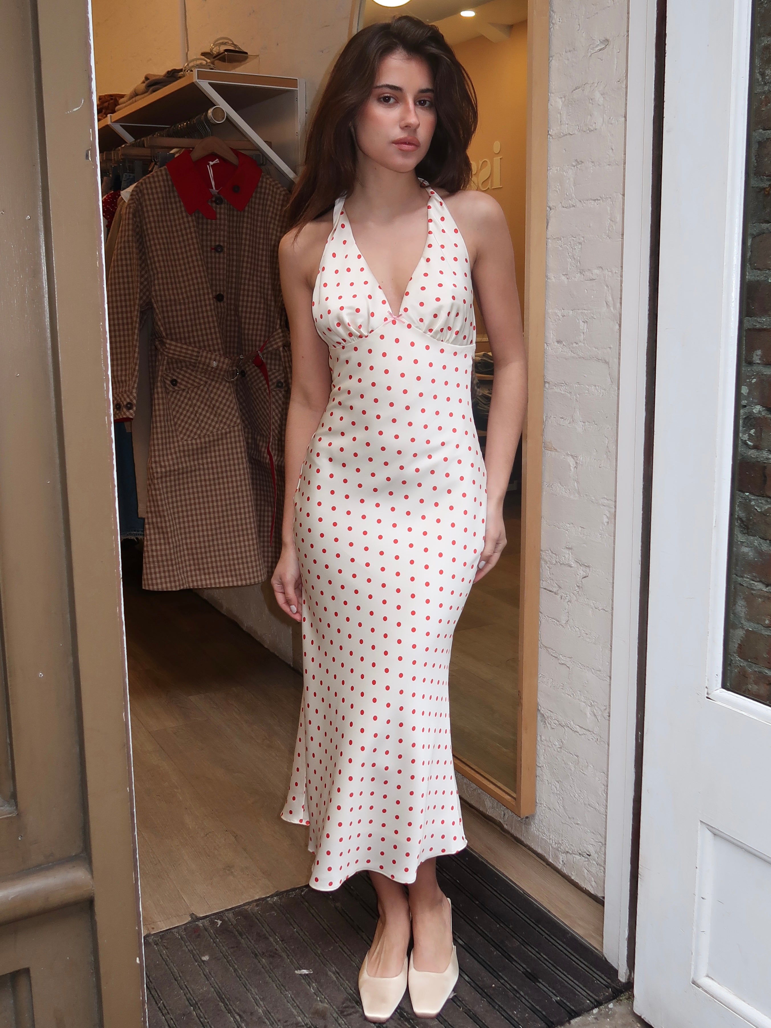 La Brea Dress in Ivory/Cherry