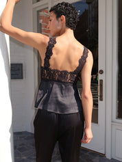 Paris Satin Lace Top in Black