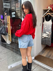 Saige High Waist Shorts in French Riviera