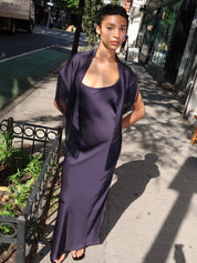 Salena Silky Maxi Dress + Fringe Shawl in Navy