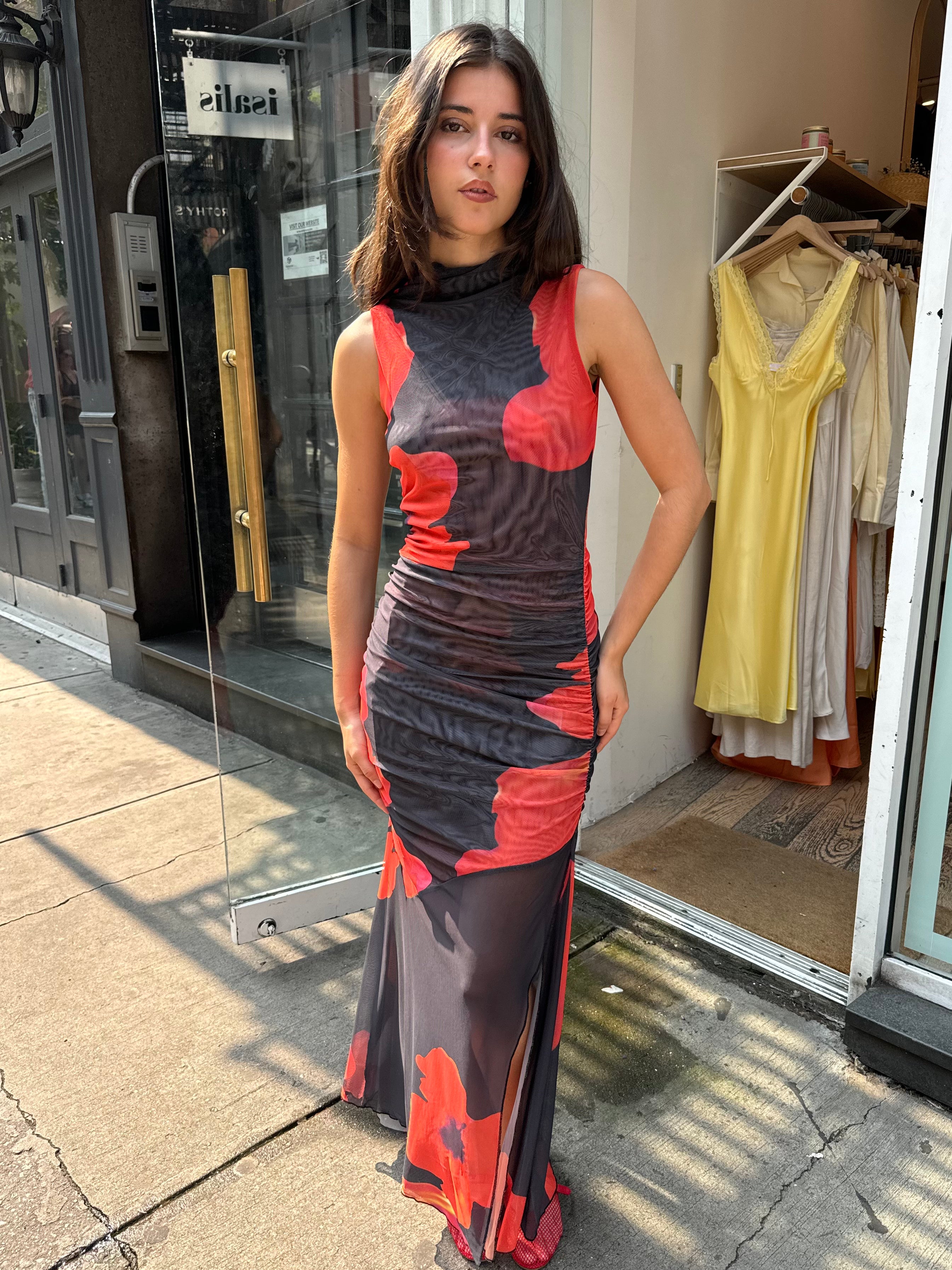 Mesh Floral Dress in Black