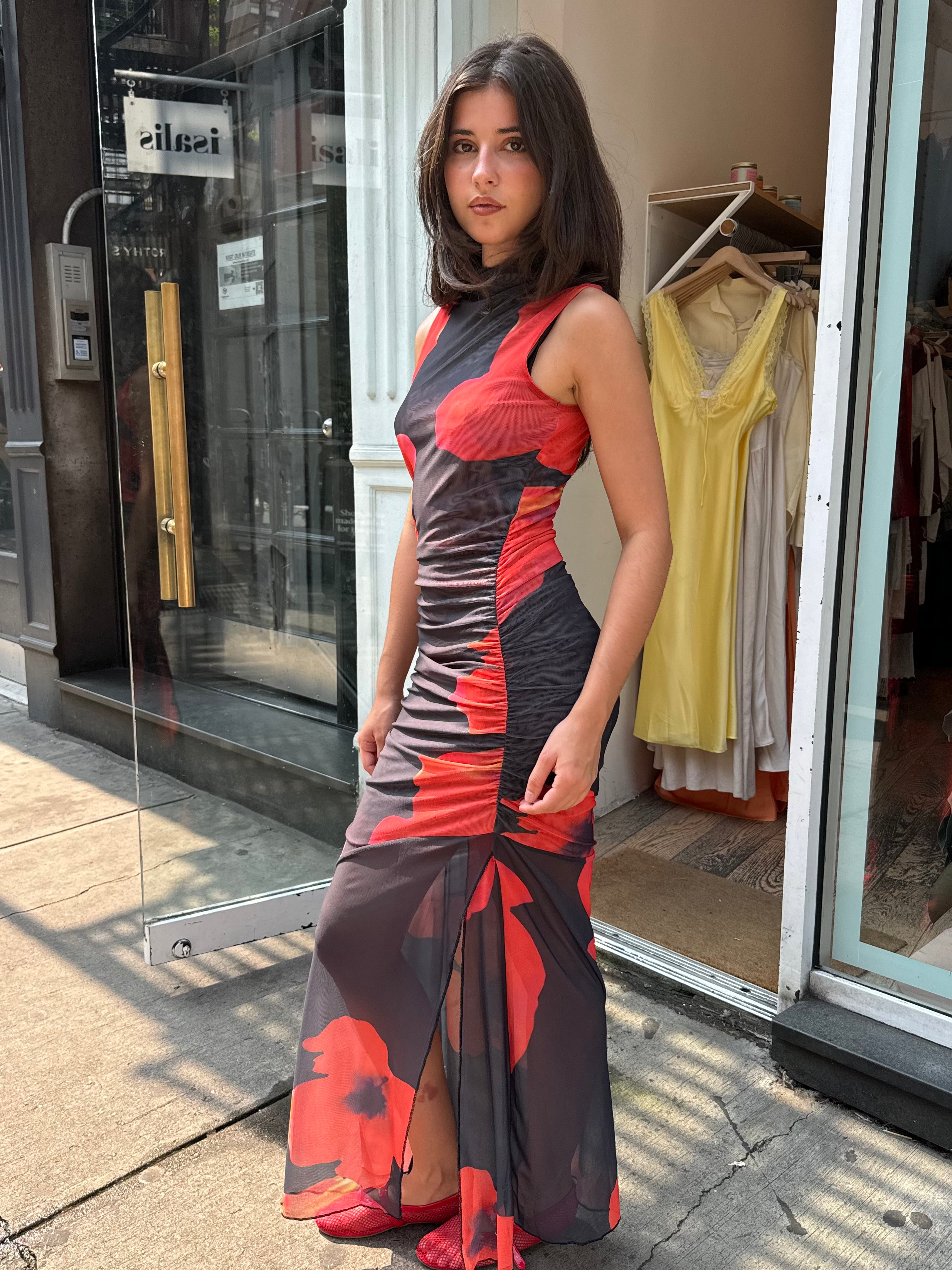 Mesh Floral Dress in Black