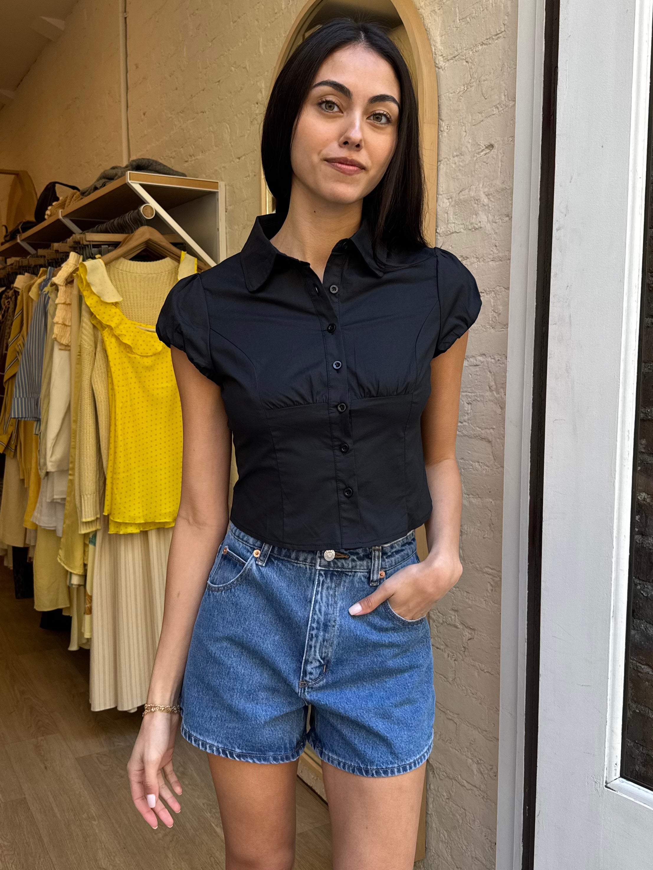 Dasha Button Down Top in Black